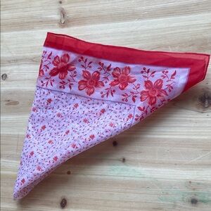 Vintage 70s/80s Floral Red and White Scarf Bandana Wrap